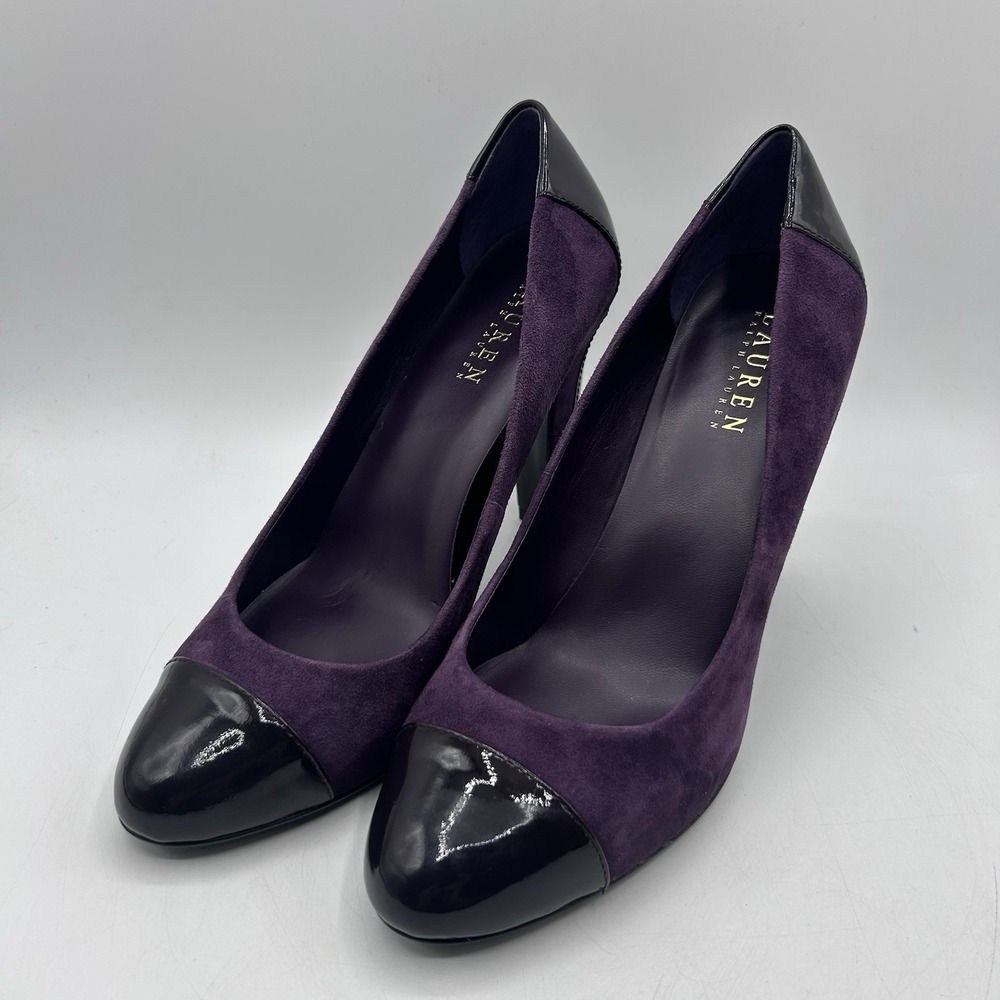 Lauren Ralph Lauren Purple Suede and Black Patent Cap-Toe Pumps